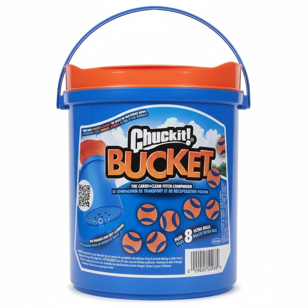 Chuckit! Ultra Ball Dog Toy Cleaning Bucket Medium 8-Pack Orange Blue 2.25"‎ New